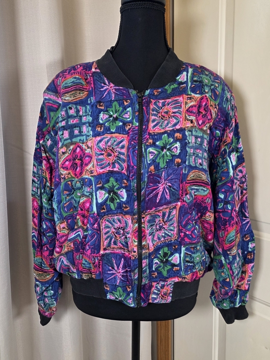 Ride Jackets & Blazers - Vintage 90s Colorful Abstract Bomber Jacket Cropped Festival M/L
